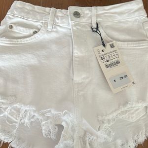 Zara Hi-rise white denim shorts
